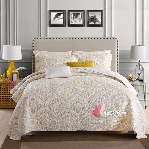 Cross-border foreign trade home textile bed three-piece set 100% cotton AB version quilted quilt sheets thickened plain washed bed cover