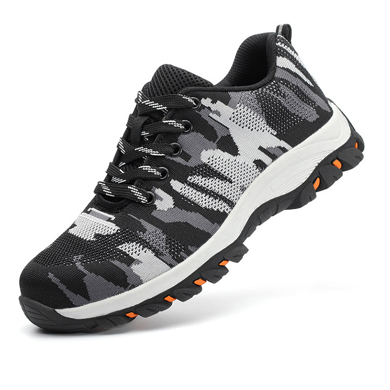 夏季劳保鞋 轻便休闲工作鞋 透气飞织钢包头防刺穿安全鞋男