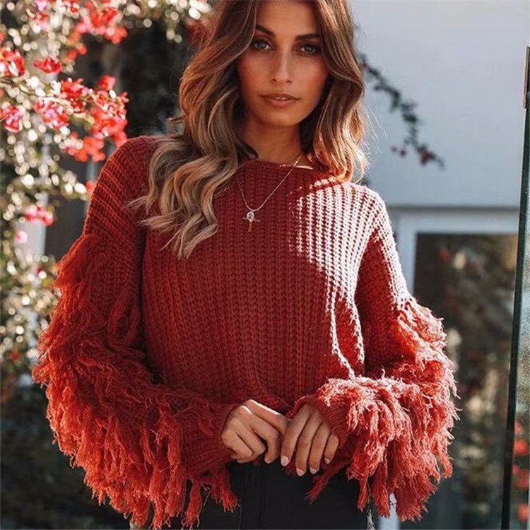 Comercio exterior 2026, nueva colección otoño-invierno, suéter de punto para mujer, estilo europeo y americano, eBay AliExpress, suéter con borlas de estilo informal, corte holgado para mujer