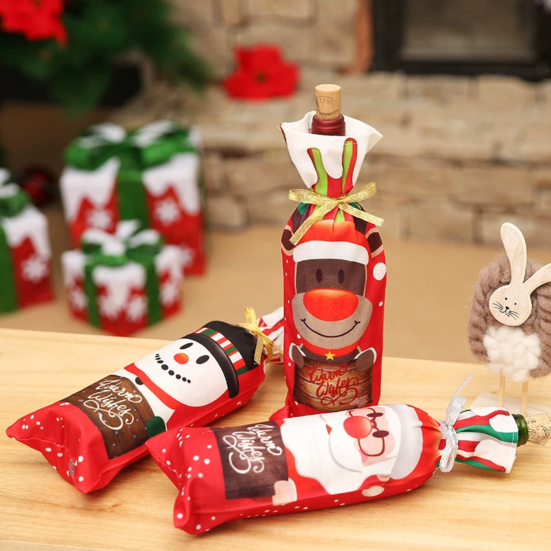 Christmas wine bottle cover set, 3 festive designs (snowman, Santa, reindeer), 34×12.5 cm
