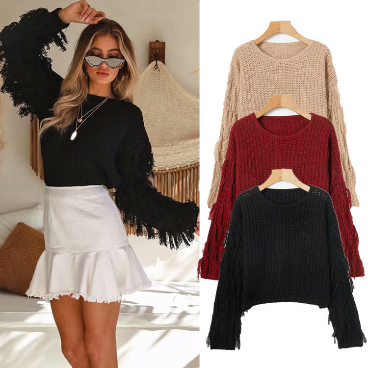 Comercio exterior 2026, nueva colección otoño-invierno, suéter de punto para mujer, estilo europeo y americano, eBay AliExpress, suéter con borlas de estilo informal, corte holgado para mujer