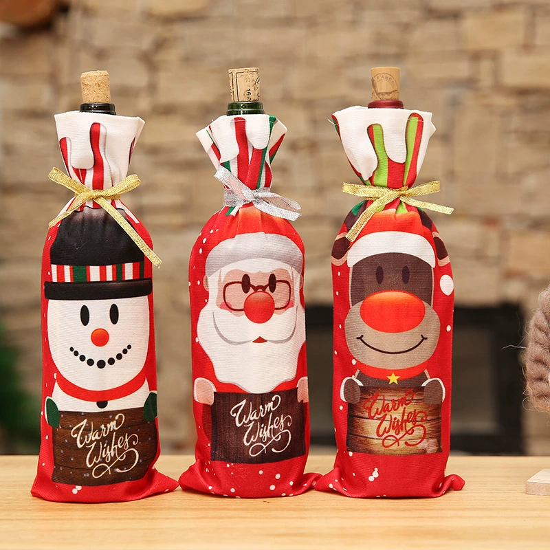 Christmas wine bottle cover set, 3 festive designs (snowman, Santa, reindeer), 34×12.5 cm