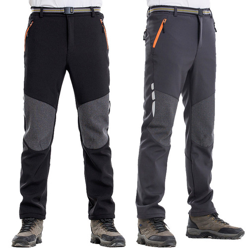 Men's outdoor sports trousers, thickened velvet, autumn and winter large size waterproof soft shell fleece ski mountaineering trousers