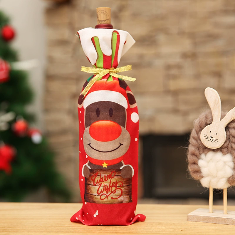 Christmas wine bottle cover set, 3 festive designs (snowman, Santa, reindeer), 34×12.5 cm