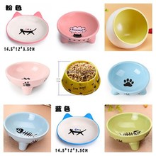 宠物猫碗狗碗三足圆形陶瓷碗猫食盆小型犬泰迪猫咪喝水碗吃饭盆