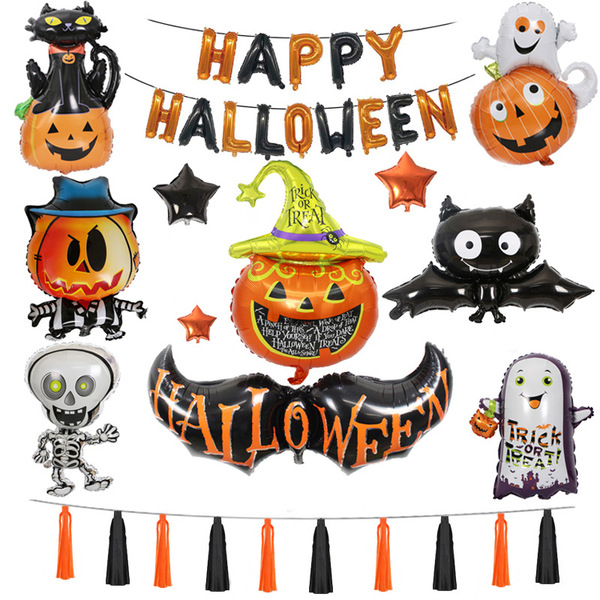 Halloween Mall Decoration Pumpkin Ghost Bat Skeleton Aluminum Film…