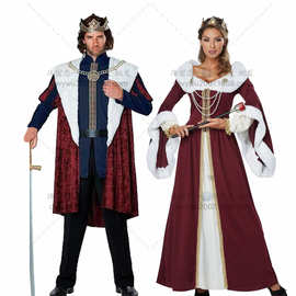 分码 新款古典红色欧美宫廷成人男王女王服 王室复古情侣装 圣诞