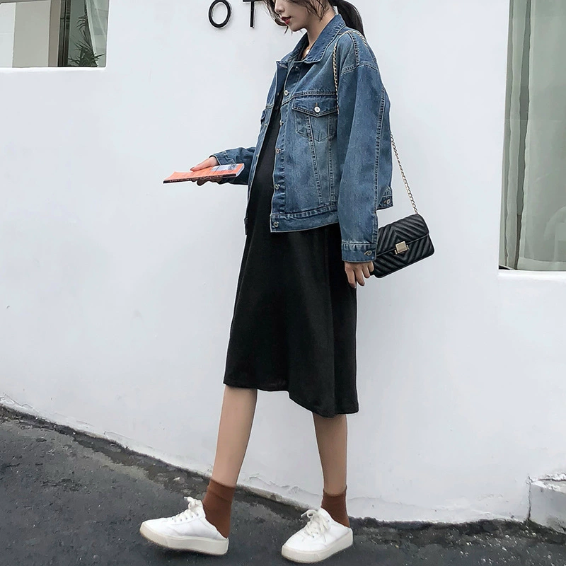 Весенне-осенняя одежда для беременных, модное джинсовое пальто для беременных, короткое повседневное пальто для беременных, приливная мать, поколение волос