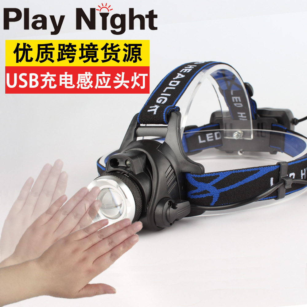 Luz potente, batería de larga duración, sensor, enfoque telescópico, linterna montada en la cabeza, batería de litio recargable por USB, resistente al agua, linterna frontal LED ultrabrillante