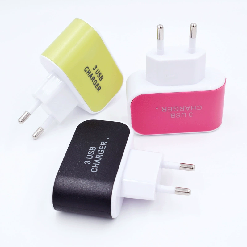USB сетевое зарядное устройство Candy, 3 порта 5V/2A, вилки US & EU, индикатор LED, мультицвет