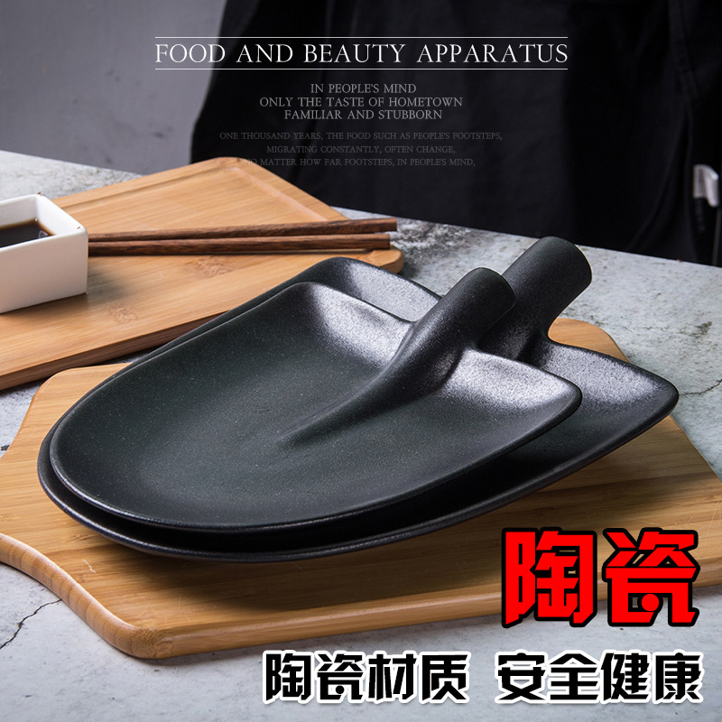 Placa de pala esmerilado negro placa de cerámica placa plana
