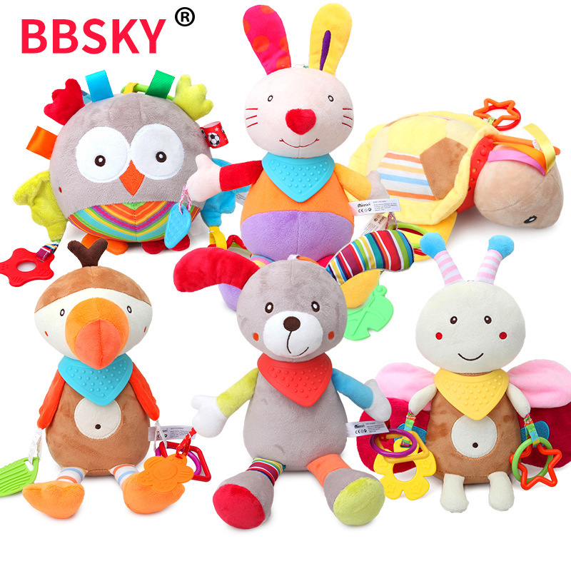Multifuncional cama colgando calmante muñeca cachorro conejo colorido jingle muñeca con papel de timbre bebé juguete Fuente de la fábrica