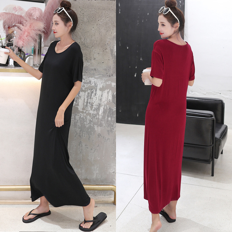 Summer and autumn Korean style women's modal dress short sleeve loose bottoming dress long dress plus size one-piece delivery Summer and autumn Korean style women's modal dress short sleeve loose bottoming dress long dress plus size one-piece delivery