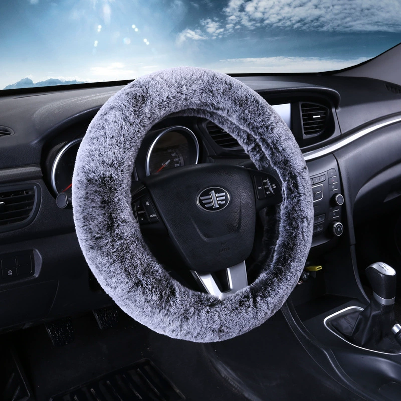 Осенне-зимний чехол на руль автомобиля из искусственного меха кролика, короткий плюшевый чехол на ручку автомобиля, женские удобные теплые автомобильные принадлежности
