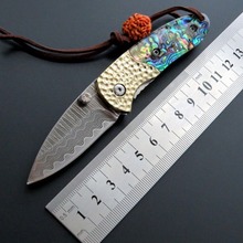 EF29新品户外大马士革折叠刀天然鲍贝彩壳手柄 创意锋利小刀