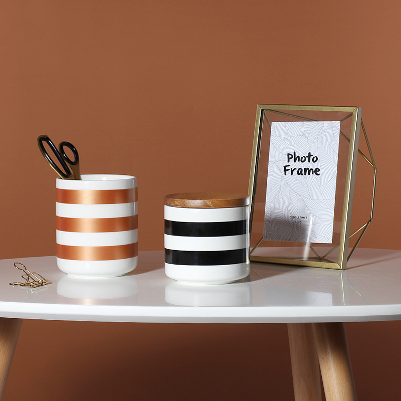 Nórdico simple geométrico negro frasco de almacenamiento sellado cerámica cocina almacenamiento café merienda té tarro con tapa