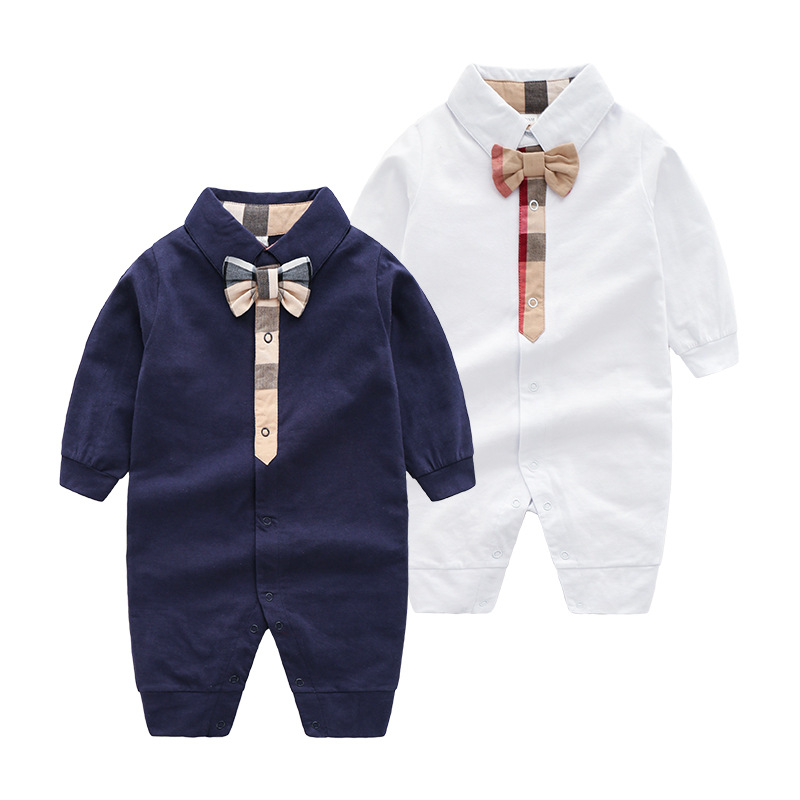 Baby Jumpsuit Spring and Autumn Fashion British Style Gentleman Bow Baby Clothes Newborn Pure Cotton Baby Clothes