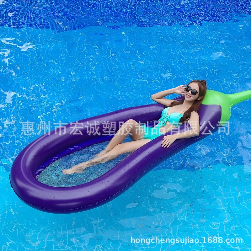 Manufacturers sell 270cm Inflatable eggplant water floating row eggplant floating bed fruit swimming ring inflatable water bed