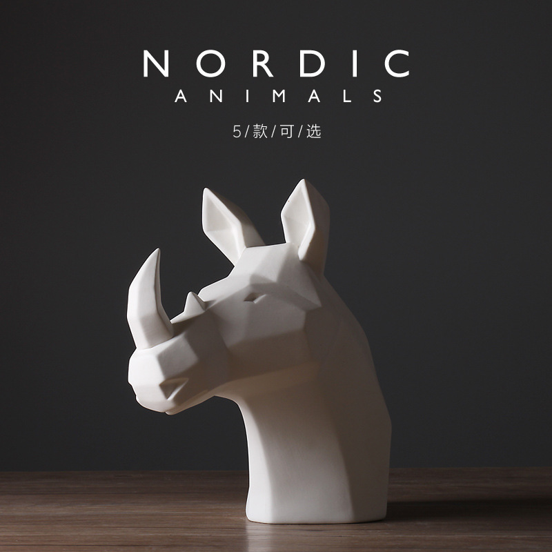 Llano ardiente abstracto Estilo nórdico animal blanco rinoceronte decoración de la cabeza moderna sala de estar minimalista decoración suave decoración del hogar