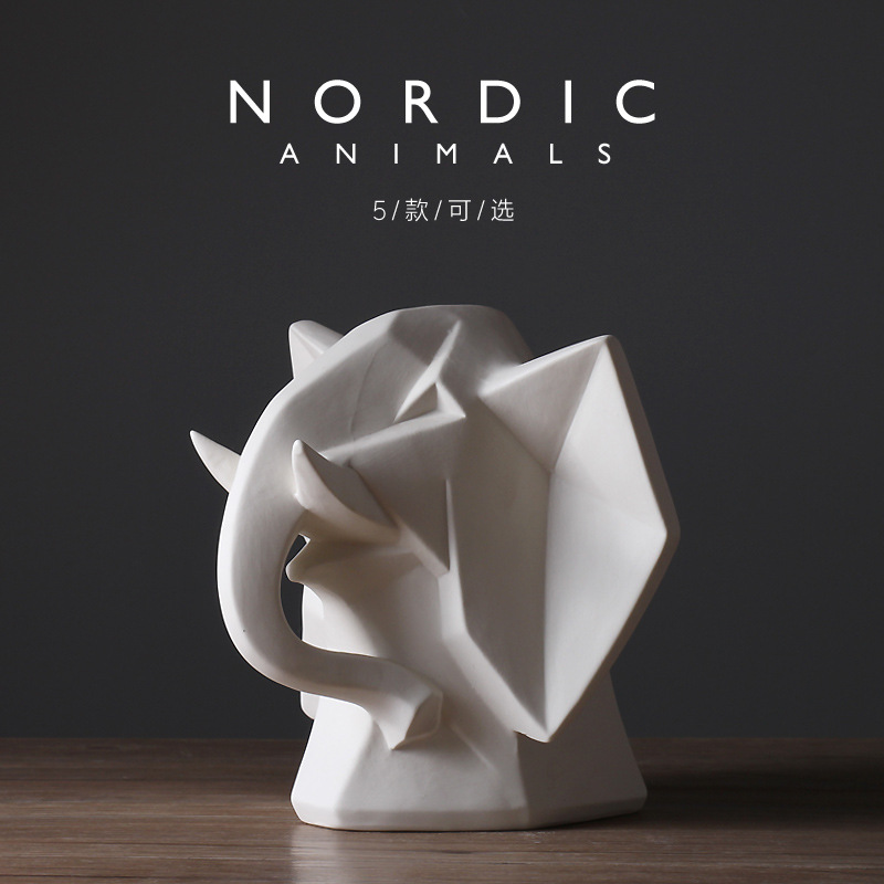Llano ardiente abstracto Estilo nórdico animal blanco elefante cabeza decoración moderna minimalista Hotel Club decoración del hogar