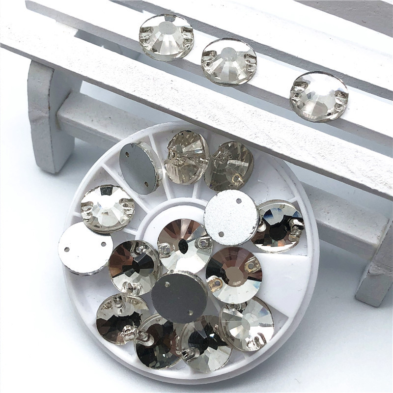 厂家直销圆形平底平面双孔水晶玻璃钻diy服饰婚纱头饰饰品配件