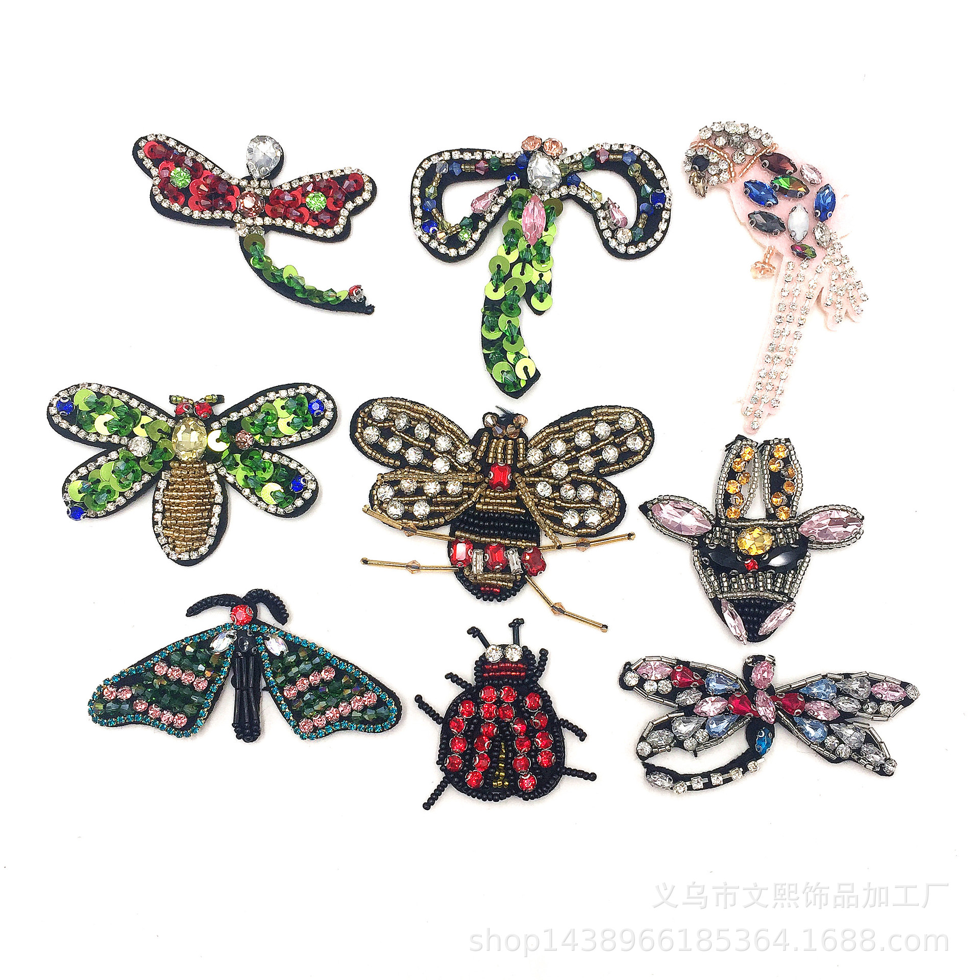 厂家现货 钉珠钻珠子蜻蜓鸟布贴 动物昆虫服装鞋帽袜子DIY辅料