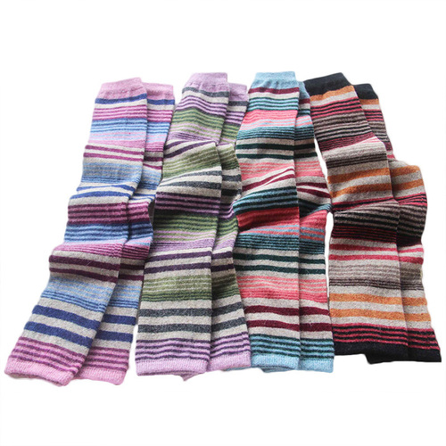 Autumn and winter warm pile socks colorful fine striped rabbit wool leggings twist over-the-knee boots covers for women