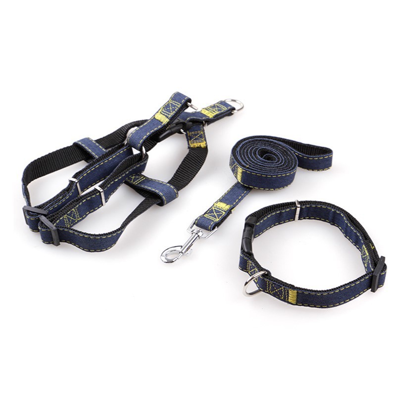 Cuerda de tracción para mascotas de tela denim, engrosada, resistente, con arnés, anti-explosión, al por mayor