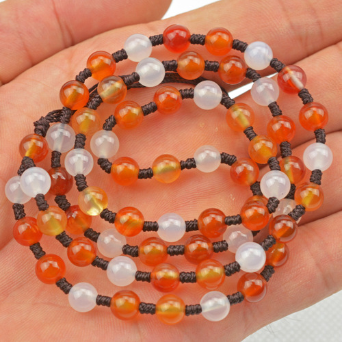 Hand-woven agate bead chain lanyard chalcedony pendant rope 6mm round bead rice bead chain water grass agate chain