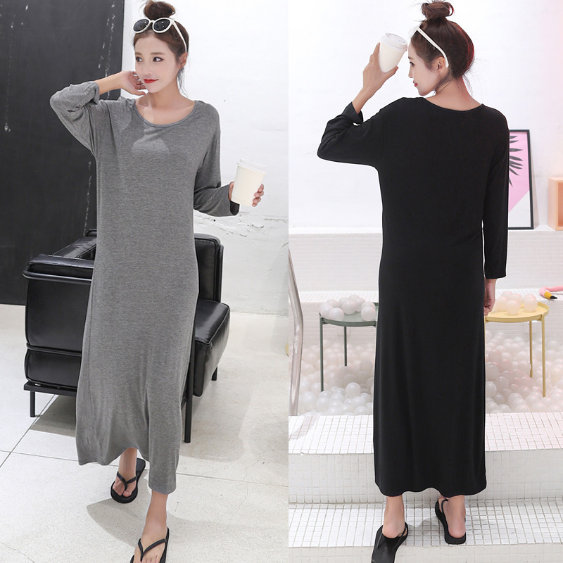 Summer and autumn Korean version of loose bottoming skirt modal long sleeve dress women wear long dress size a generation of hair Summer and autumn Korean version of loose bottoming skirt modal long sleeve dress women wear long dress size a generation of hair