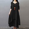 Autumn ethnic colored dress, set, ethnic style, oversize, cotton and linen