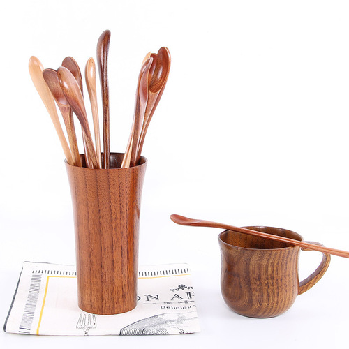 Japanese long-handled coffee spoon creative wooden tableware stirring stick milk tea milk honey small wooden spoon manufacturer