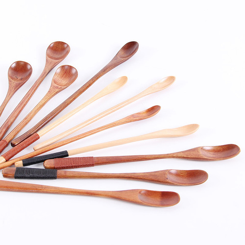 Japanese long-handled coffee spoon creative wooden tableware stirring stick milk tea milk honey small wooden spoon manufacturer