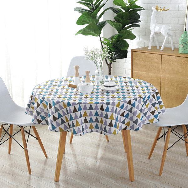 Nordic polyester cotton round dining tablecloth color triangle…