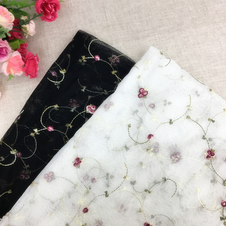 彩色涤纶丝刺绣蕾丝面料网底水溶多色立体水草绣花连衣裙蕾丝面料