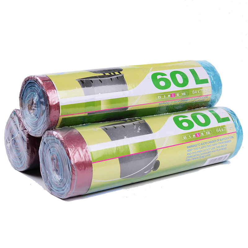 Grande 60L,90L cuerda de cierre automático con cordón desechable bolsa de basura portátil con cordón bolsa de plástico al por mayor