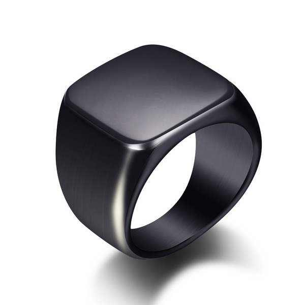 glossy square carved ring stainless steel