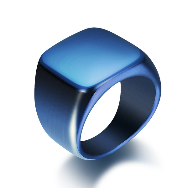 glossy square carved ring stainless steel