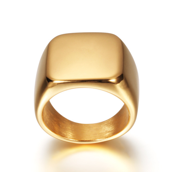 glossy square carved ring stainless steel