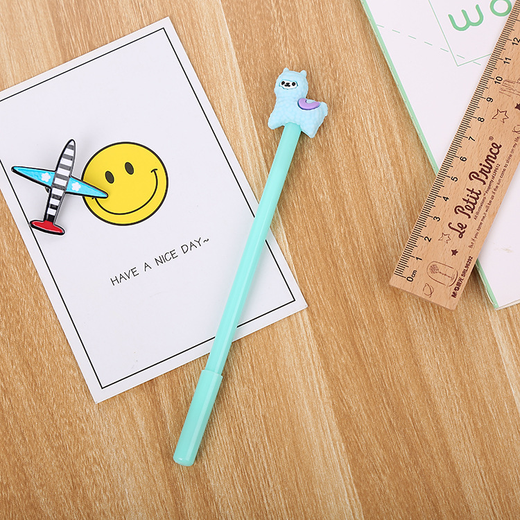 Dibujos animados alpaca pluma de gel aprendizaje creativo papelería suministros de oficina pluma de agua lindo estudiante Premio logo al por mayor