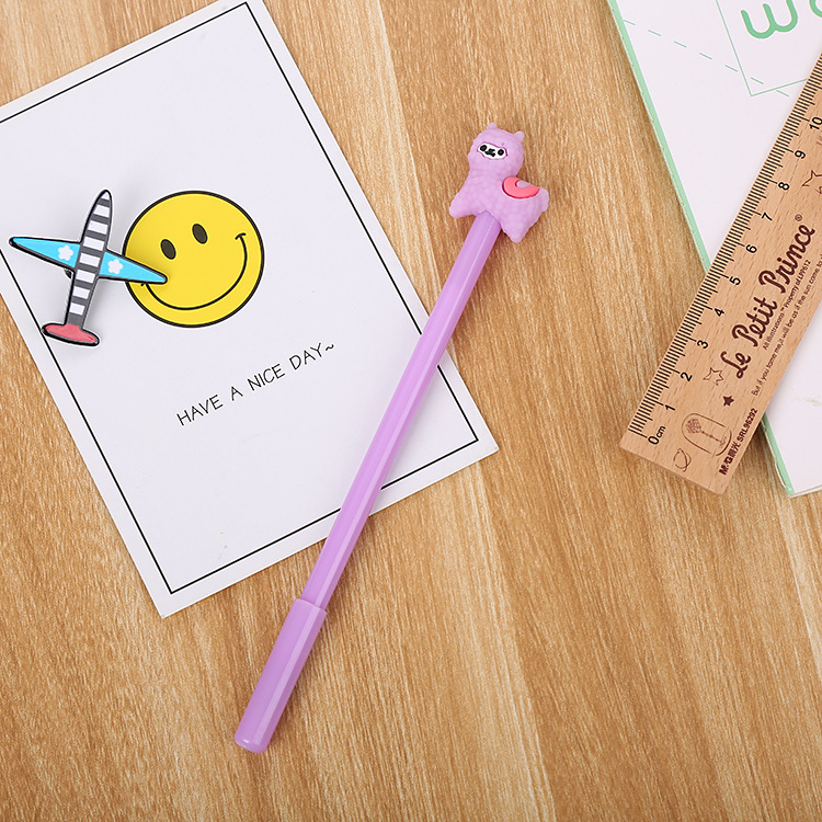 Dibujos animados alpaca pluma de gel aprendizaje creativo papelería suministros de oficina pluma de agua lindo estudiante Premio logo al por mayor