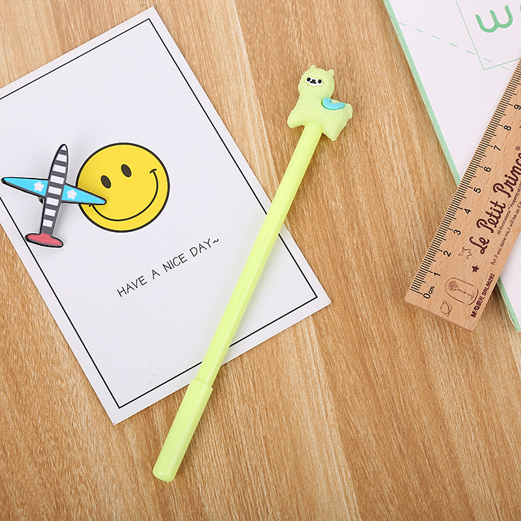 Dibujos animados alpaca pluma de gel aprendizaje creativo papelería suministros de oficina pluma de agua lindo estudiante Premio logo al por mayor