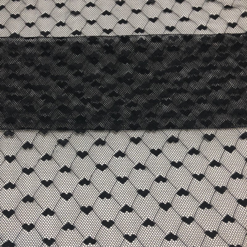 厂家供应时尚性感锦纶小桃心面料弹力点点蕾丝 打底面料内衣面料