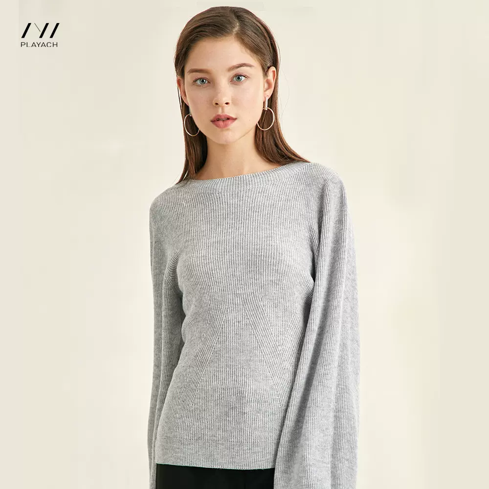 春季普莱雅工厂一线成衣套头毛衣圆领灯笼袖毛衣针织衫女宽松