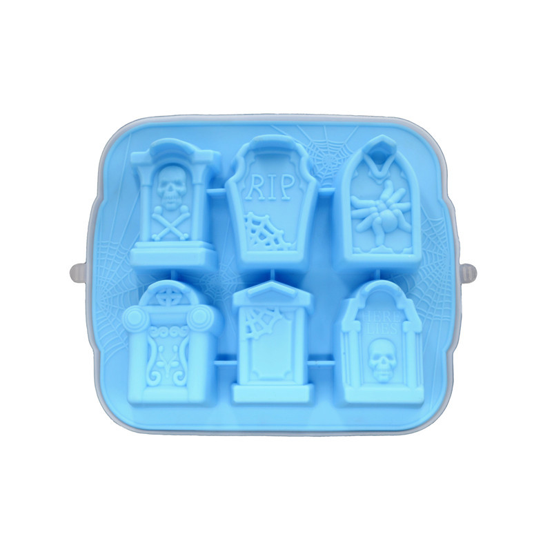 Molde de silicona para hielo con forma de lápida para uso diario, decoraciones de Halloween, molde grande para pastel con forma de calavera, molde para cubitos de hielo de terror, molde para velas, cubitos de hielo congelados