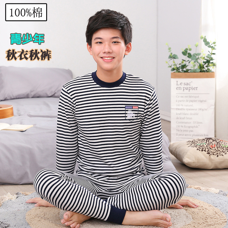Ropa de otoño para jóvenes pantalones largos traje para niños y niñas niños medianos y grandes suéter de algodón suéter pantalones de algodón traje de ropa interior térmica