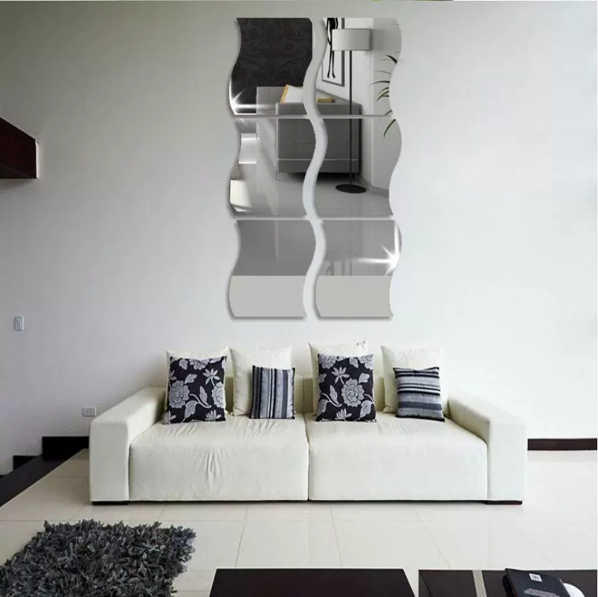3D Mirror Wall Stickers, Mirror-Effect 3D Set, European Style, Handmade (Silver, Multiple Sizes)