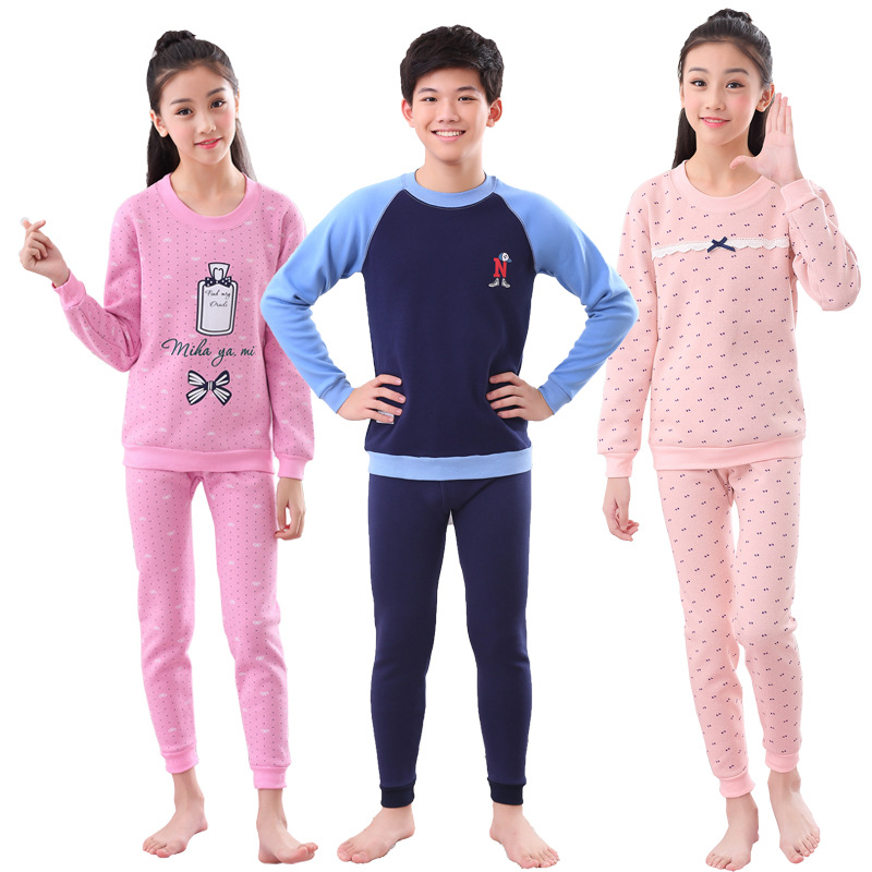 Ropa interior térmica para niños traje de lana forrada engrosada ropa interior juvenil conjunto de algodón ropa interior de estudiante de secundaria