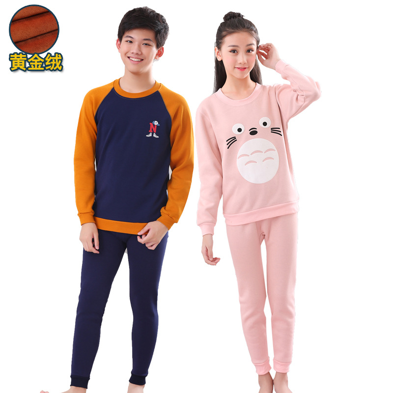 Ropa interior térmica para niños traje de lana forrada engrosada ropa interior juvenil conjunto de algodón ropa interior de estudiante de secundaria