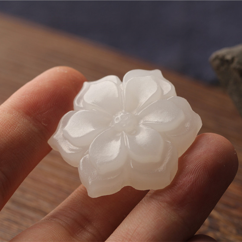 Factory Direct Sales Afghan White Jade Six-Petal Flower Jade Pendant Jade DIY Antique Tassel Pendant Semi-Finished Product